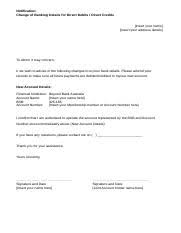 insert current financial institution name account name: Customers Change Advice Letter Template Doc Notification Change Of Banking Details For Direct Debits Direct Credits Insert Your Name Insert Your Course Hero