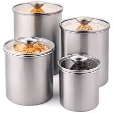 This 4 piece kitchen canister set food storage container with air tight lid, and locking clamp, stainless steel. Home Garden Canisters Jars 4 Piece Stainless Steel Airtight Canister Set Food Storage Container For Kitchen