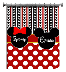 Custom Mickey Minnie Shower Curtain 75 00 Via Etsy Mickey Mouse Shower Curtain Mickey Bathroom Disney Bathroom