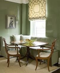 It can look great with black furnishings and overall, however, light green is a truly excellent choice if you are looking for a sophisticated paint color to incorporate into your dining room. Tufted Banquette Transitional Dining Room Phoebe Howard Green Dining Room Dining Room Wall Decor Lacquered Walls