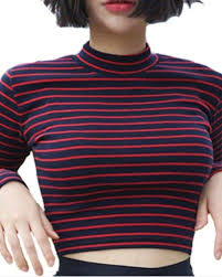 Black And White Striped Shirt Womens Red Striped T Shirt Round Neck Womens Long Sleeve Crop Tops Black Striped Shirt Outfit White Long Sleeve Crop Top Red White Striped Shirt