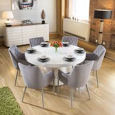 Large White Circular 1 4 Dining Table 6 Ice Grey Carver Chairs Round Dining Table Sets White Round Dining Table Dining Table Chairs