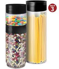 Clear plastic storage box spaghetti noodle food storage bottle container home. Plastic Jars With Lids Set Of 3 Clear Plastic Containers Space Saving Stackable Plastic Canisters With
