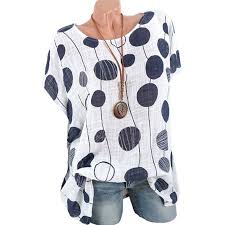 Womens Plus Size Short Sleeve Loose Polka Dot T Shirt