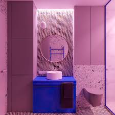 Botanical 1950s — this floral design from hannah's treasures works well to make this pink and blue bathroom feel sophisticated and grown up. Bright Pink And Blue Bathroom Awesome Decors