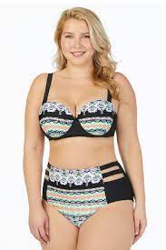 Raisins Curve Juniors Plus Size Barbados Bound Lush Under Wire Bra Swim Top Plus Size High Waist Bottoms Bikinis Junior Swimsuits