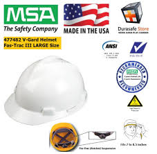 Msa 477482 V Gard Slotted Safety Helmet Fas Trac Iii Suspension White Size L Made In Usa Durasafe Shop