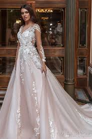 Stunning Lace A Line Wedding Dresses Illusion Neckline Sheer Long Sleeves Full Embroidery Co Colored Wedding Dresses Wedding Dresses 2017 Wedding Dress Couture