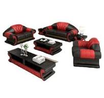 Sofa kulit biaya pabrik untuk ruang tamu gesper tarik penuh set sofa kulit  hitam dan merah 123 bagian