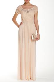 Marina Short Sleeve Beaded Mesh Gown Nordstrom Rack Cocktail Evening Dresses Dresses Gowns