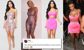 Kim kardashian in vintage mugler (left) and fashion nova's version of the look, made available less than 24 hours later splash news; Melissacordobaa Melissa Cordoba