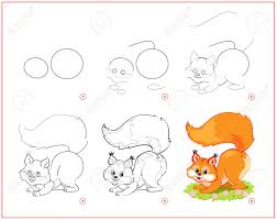 Sketch out the head and face of the squirrel which is all going to be in a side view. How To Draw Cute Little Squirrel Educational Page For Children Creation Step By Step Animal Illustration Printable Worksheet For Kids School Exercise Book Online Education Royalty Free Cliparts Vectors And Stock Illustration