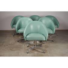 Mid Century Vinyl Rolling Swivel Dining Chairs Set Of 6 1500 On Chairish Chair Swivel Dining Chairs Mid Century Dining