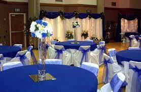 Silky Blue Around Chair Backs Instead Not Tall Vases On Tables Definitely No Screens L Blue Wedding Receptions Blue Themed Wedding Blue Wedding Decorations