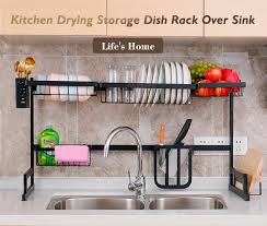 Interdesign® kitchen sink protector grid mat in satin. Black Wholesale 85cm Stainless Steel Over The Sink Drying Dish Rack Kitchen Organizer Storage China Dish Drying Rack And Dish Drainer Rack Price Made In China Com