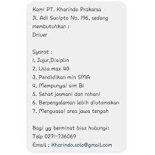 Jika info loker ini bermanfaat, job seeker bisa share di facebook, twitter maupun watshapp. Lowongan Kerja Driver Pt Kharindo Prakarsa Di Solo Info Loker Solo