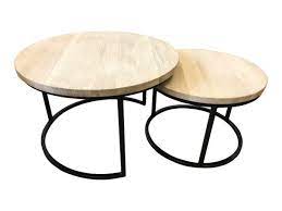 eiken ronde salontafel set van 2 onbehandeld salontafel ronde salontafel industriele salontafels