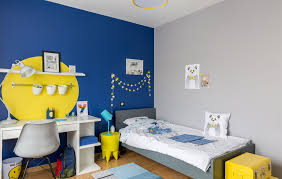 Chambre Bleu Gris Et Jaune Pour Un Jeune Garcon Realisee Par Delphine Guyart Design Deco Chambre Garcon Deco Chambre Ado Garcon Deco Chambre Bleu
