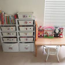 娘がおもちゃのケースを棚に戻す時 毎回 これどこ と 戻す棚の場所を聞いてきます どこでもいいよ と言えたら良いのですが 棚は 2段目の方が高さがあり 棚受けがある方 山盛りのおもちゃのケースは そこにしか入らないので 私が それ