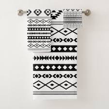 Black And White Bathroom Towel Set Aztec Black On White Mixed Motifs Pattern Bath Towel Set Zazzle Com Patterned Bath Towels Bath Towel Sets Towel Set