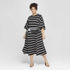 Black A Line Dress With Sleeves Women S Plus Size Striped Bell Sleeve Crewneck A Line Dress Who What Wear Black White 3x A Line Dress Plus Size Women Bell Sleeves