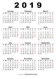 2019 Calendar One Page Calendar 2019 Printable Calendar Printables Printable Yearly Calendar