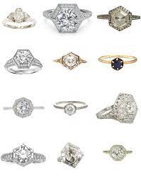 Hexagonal Engagement Rings Fly Away Bride Hexagon Engagement Ring Aquamarine Engagement Ring Diamond Wedding Bands