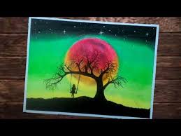  Moonlight Yang Indah Cara Mudah Menggambar Siluet Malam Dengan Crayon Seni Lukis Lukisan Cara Menggambar