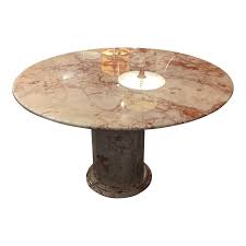 Our french industrial white marble top round pedestal dining table is inspired by post industrial era and french country home furnishings. 48 Round Pink And Cream Marble Dining Table With Pink And Cream Color Marble Pedestal Base Design Plus Gallery
