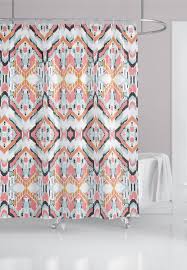 Bring Boho Vibes To Your Bathroom With This Navy Pink Peach And Mustard Ikat Shower Cu Fabric Shower Curtains Pink Shower Curtains Curtains Geometric Pattern