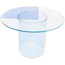 Handcrafted of acrylic and glass. Court 1 Round Dining Table By Pieces Modern Printed Glass Top With Acrylic Base Round Dining Table Glass Dining Room Table Glass Table Base