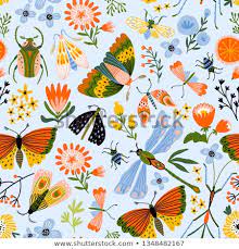 Find & download the most popular floral bug vectors on freepik free for commercial use high quality images made for creative projects. Colorful Seamless Pattern With Insects And Flowers Summer Floral Repeat Background For Fabrics Or Wallpapers Bu Seamless Patterns Jungle Pattern Illustration