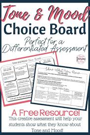 Tone And Mood Choice Board Assessment In 2020 Choice Boards English Teacher High School Mood