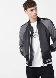 Contrast Panels Satin Bomber Jacket Man Mango Man Indonesia Bomber Jacket Men Satin Bomber Jacket Bomber Jacket