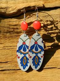 Polish Folk Art Earrings With Kashubian Patterns Polish Etsy Hand Painted Earrings Art Earrings Polish Folk Art