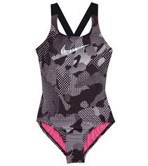 Nike Girls Optic Camo Crossback One Piece Swimsuit Big Kid