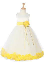 Ivory Yellow Sleeveless Satin Flower Petal Flower Girl Dress With Sash Yellow Flower Girl Dresses Flower Girl Dresses Petal Flower Girl Dress