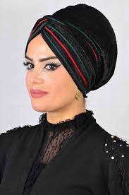 Siyah Nakisli Kadife Burgu Hazir Bone Tesettur Bonede En Sik Modeller Kadife Guzel Turban Siyah