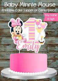 It didn't look perfect but you follow my i made this first birthday cake for my friend's daughter's 1st birthday. Baby Minnie Mouse 1st Birthday Cake Topper Printable Custom Birthday Cake Topper Printable 1st Birthday Cake Topper Birthday Cake Toppers