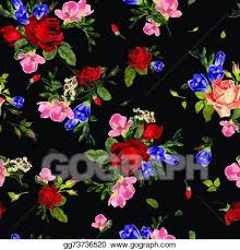February 20, 2019 by admin. Vector Stock Seamless Floral Pattern With Red Roses And Pink And Blue Freesia On Black Background Clipart Illustration Gg73736520 Gograph