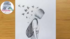Creative Drawing Pencil Sketch How To Draw A Girl With School Bag Creative Drawing Pencil Drawings Art Drawings Simple
