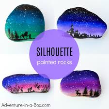 Acrylic painting love birds in a tree (version 2 remake) acrylic painting tutorial of love birds in a tree silhouette painted with light blue and deep purple. Magical Landscape Silhouette Painted Rocks For A Rock Hunt Adventure In A Box