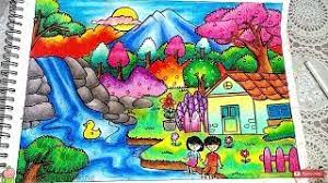 How to paint with oil pastels curious about learning expert oil pastel techniques? Cara Menggambar Dan Mewarnai Pemandangan Air Terjun Rumah Gradasi Warna Oil Pastel Untuk Pemula Youtube