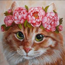 Portrait Of A Cat C Peonies Cat Portraits Cat Art Cat Flowers