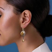 Silver and Gold Earring, Dangle Earrings With Movement, Round Gold  (goldfield) Earrings Frame With Sterling Silver, Gift for Her