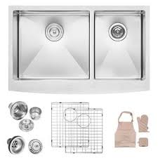 It's rugged construction resists dents, scratches and wear. 33 Inch Stainless Steel Kitchen Sink 16 Gauge Apron Front Double Bow Overstock 32789939