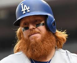 Los Angeles Dodgers Justin Turner Sports His Long Hair And Beard As He Warms Up In The Fourth Inning Of Game Against The Washingto Beard Big Beards Bearded Men