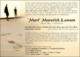 Traueranzeigen Von Maverick Lawson Schwarzwalder Bote Trauer