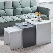 Winado lift up top coffee table with hidden compartment end rectangle table storage space living room furniture (black) 0. White And Grey Ainpecca Nest Of Tables High Gloss Nesting Tables With Tempered Glass Top Coffee Tables 3 Pieces End Table Set Furniture Home Kitchen Umoonproductions Com