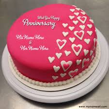 Red Anniversary Cakes With Couple Name Edit Online Free